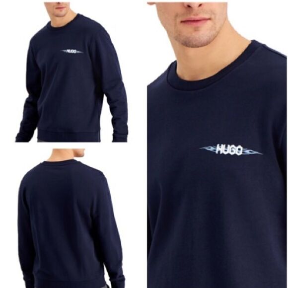 HUGO BOSS Men’s Flame Logo Sweat Shirt  Dark Blue - Picture 8 of 8